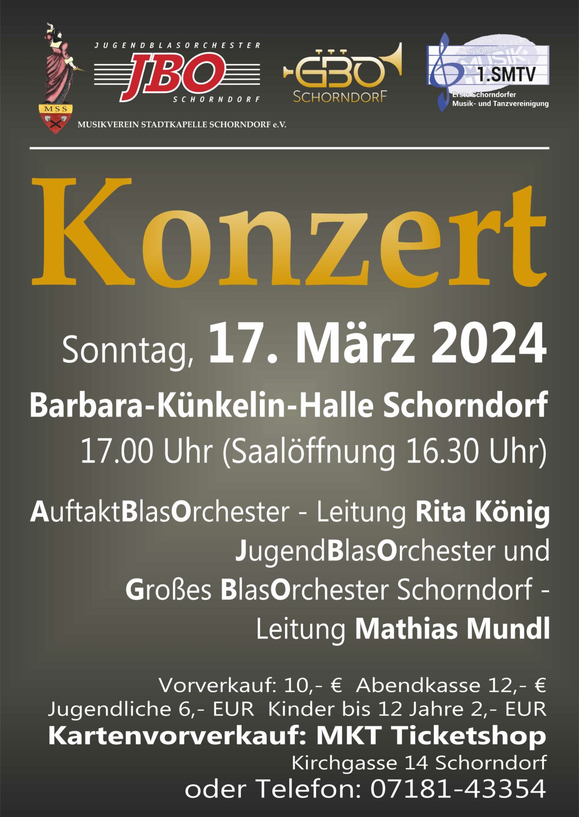 Plakat des Konzert des Musikvereins Stadtkapelle Schorndorf e.V. am 17.03.24 um 17 Uhr